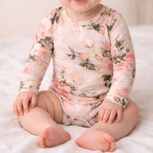 Posh Peanut Long Sleeve Bodysuit Onesie in Vintage Rose • 3-6M